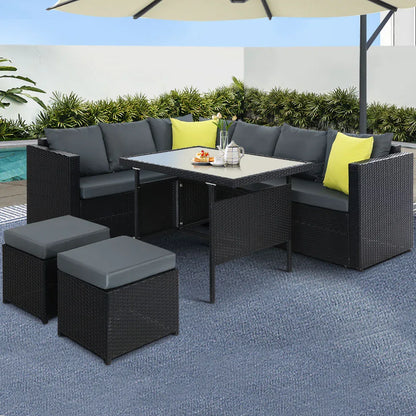 Gardeon Outdoor Dining Set Aluminum Table Chairs Wicker Setting Black - Mekamart Australia