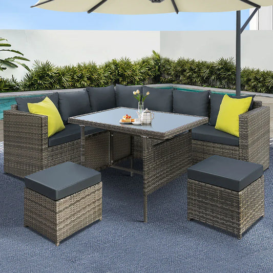 Gardeon Outdoor Dining Set Aluminum Table Chairs Wicker Setting Grey - Mekamart Australia