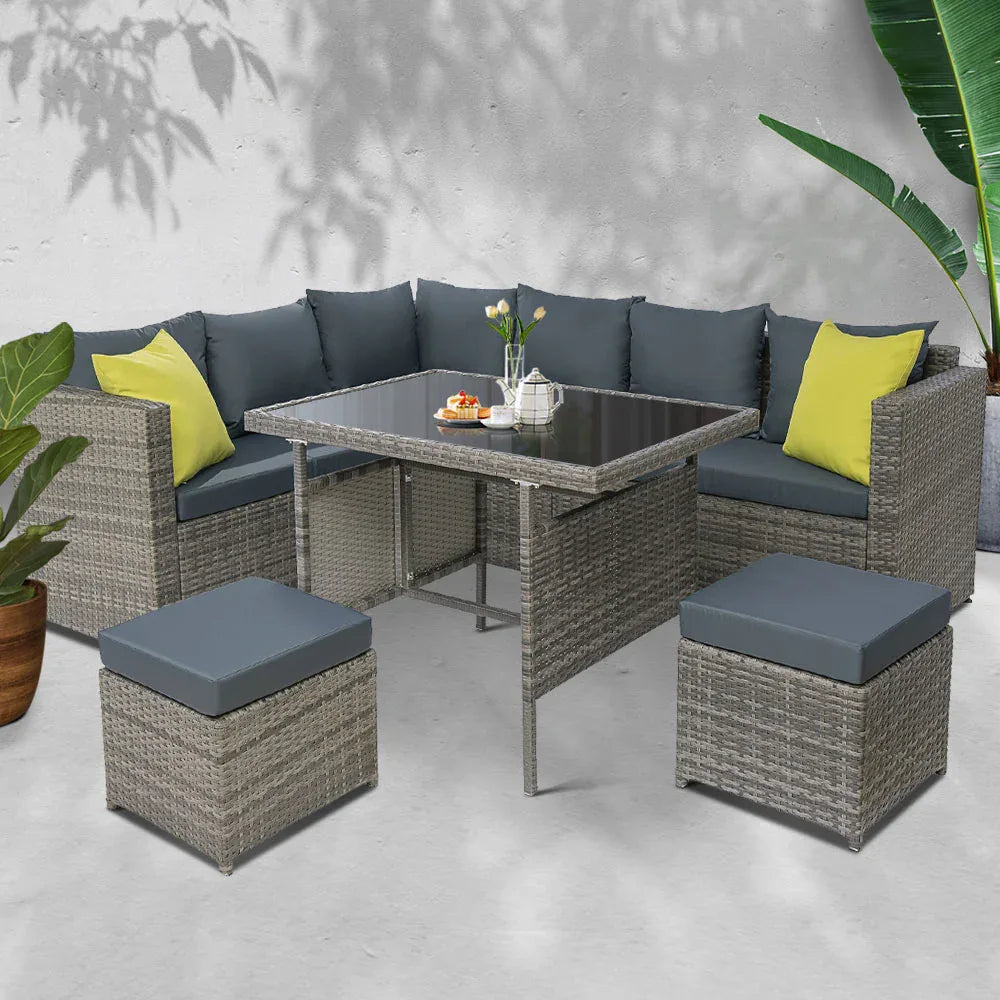 Gardeon Outdoor Dining Set Aluminum Table Chairs Wicker Setting Grey - Mekamart Australia
