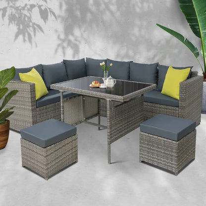 Gardeon Outdoor Dining Set Aluminum Table Chairs Wicker Setting Grey - Mekamart Australia