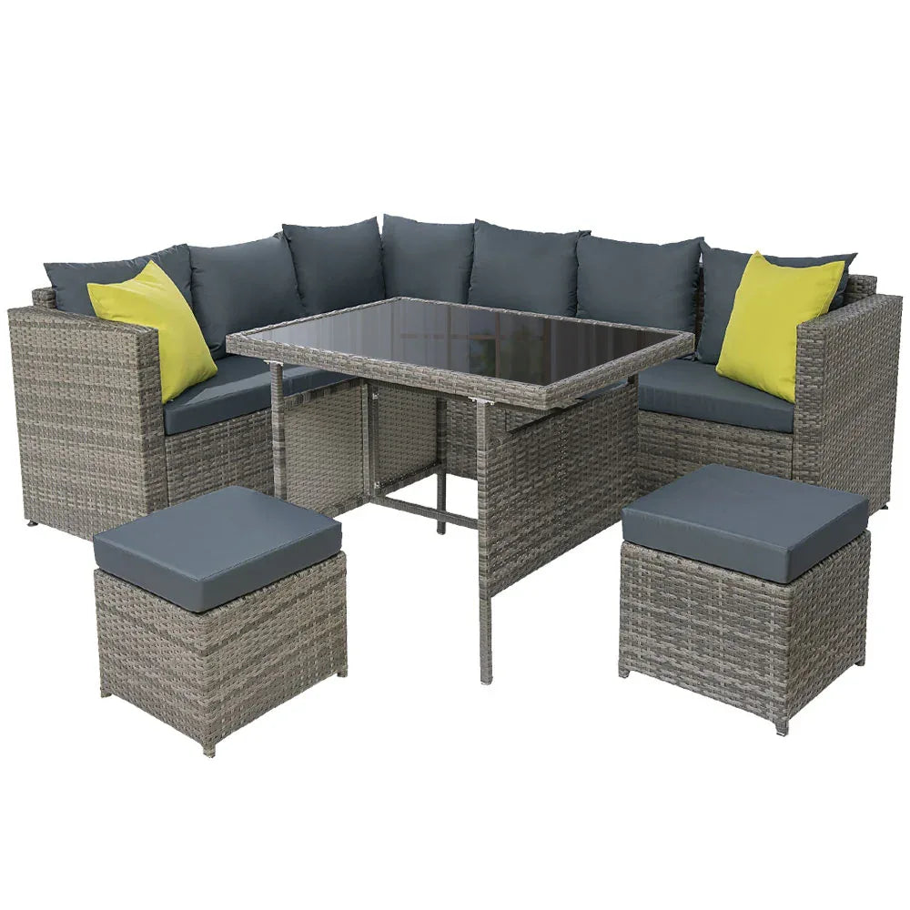 Gardeon Outdoor Dining Set Aluminum Table Chairs Wicker Setting Grey - Mekamart Australia