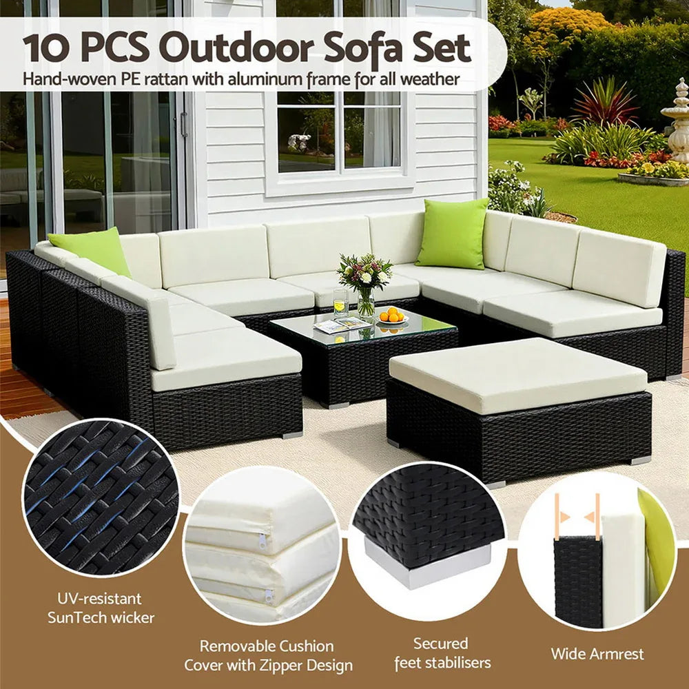 Gardeon 10-Piece Outdoor Sofa Set Wicker Couch Lounge Setting Cover