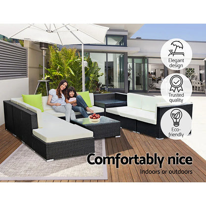 Gardeon 11PC Outdoor Furniture Sofa Set Wicker Garden Patio Lounge - Mekamart Australia