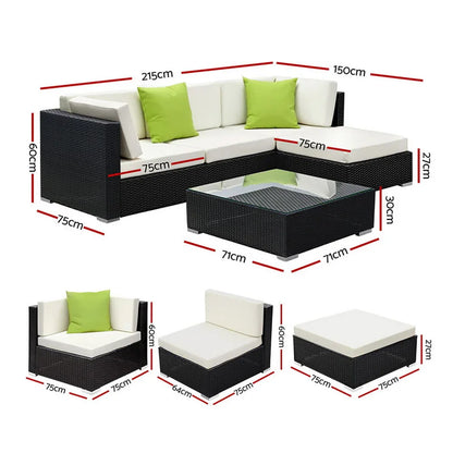 Gardeon 5-Piece Outdoor Sofa Set Wicker Couch Lounge Setting Cover