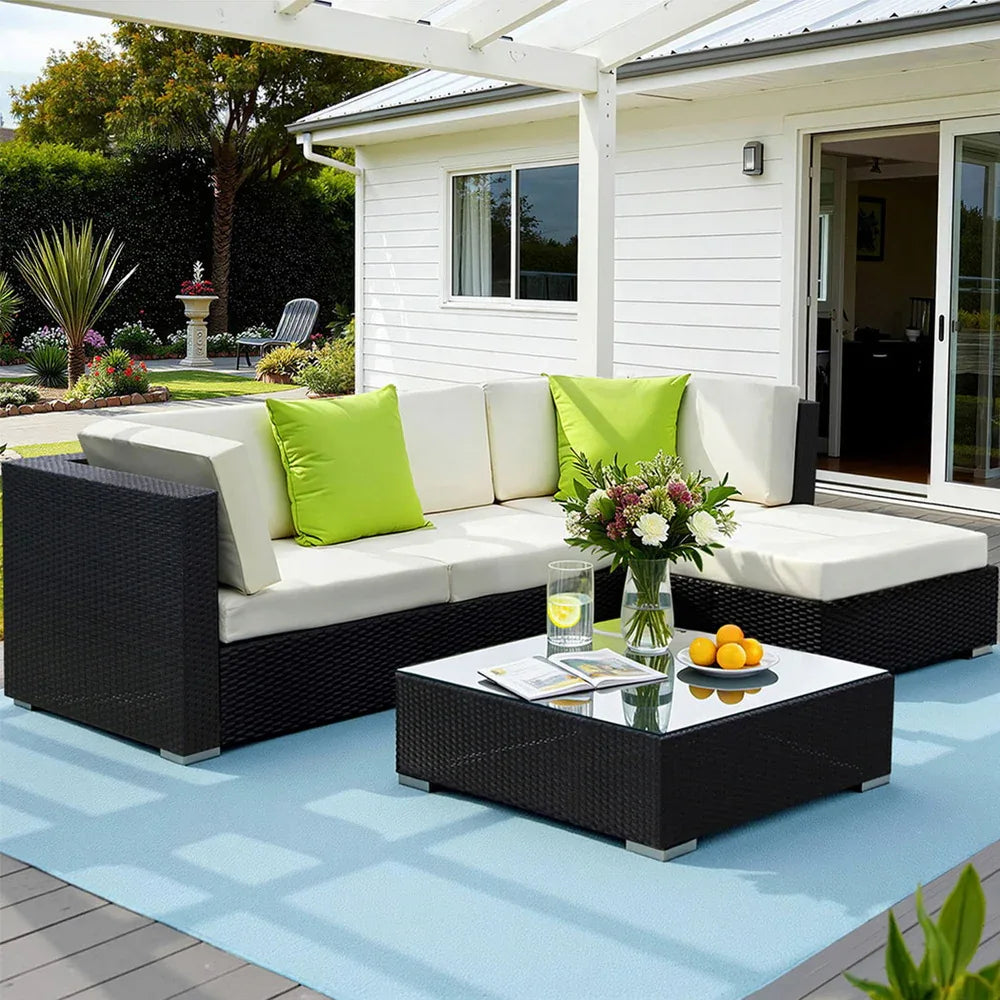 Gardeon 5-Piece Outdoor Sofa Set Wicker Couch Lounge Setting Cover
