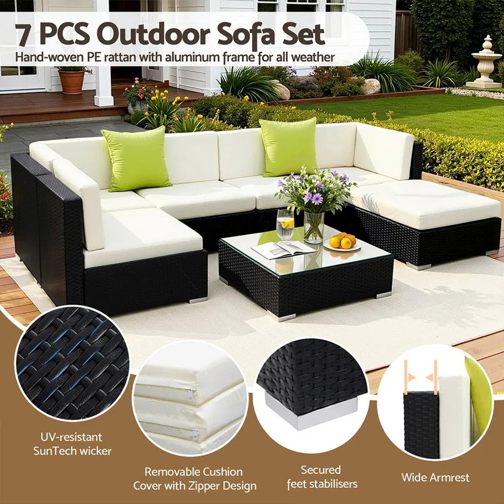 Gardeon 7-Piece Outdoor Sofa Set Wicker Couch Lounge Setting Cover - Mekamart Australia