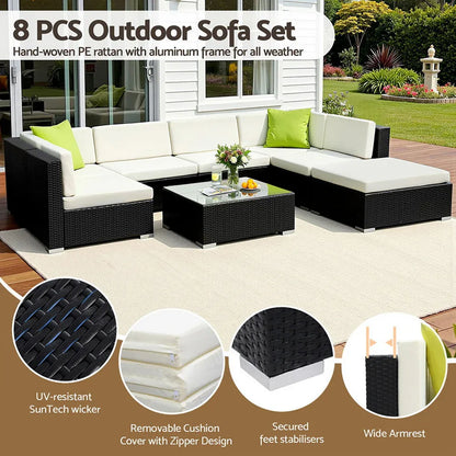 Gardeon 8-Piece Outdoor Sofa Set Wicker Couch Lounge Setting Cover