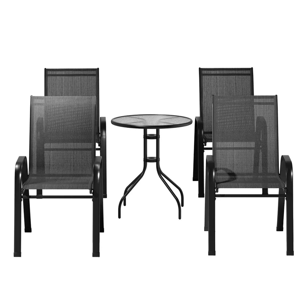 Gardeon 5PC Bistro Set Outdoor Table and Chairs Stackable Outdoor Furniture Black - Mekamart Australia