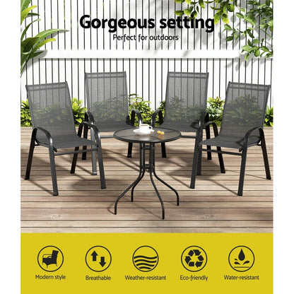 Gardeon 5PC Bistro Set Outdoor Table and Chairs Stackable Outdoor Furniture Black - Mekamart Australia