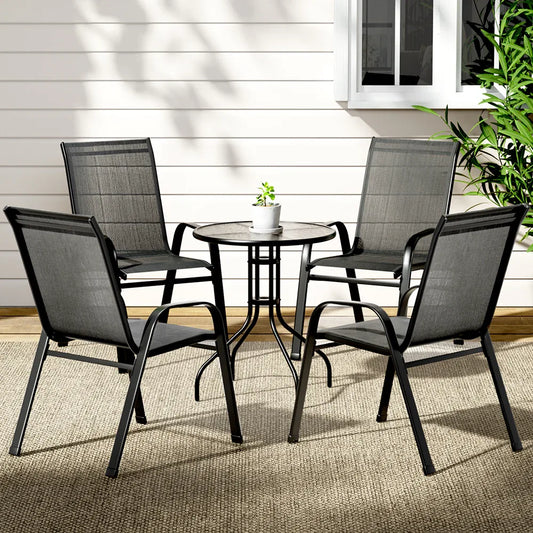 Gardeon 5PC Bistro Set Outdoor Table and Chairs Stackable Outdoor Furniture Black - Mekamart Australia
