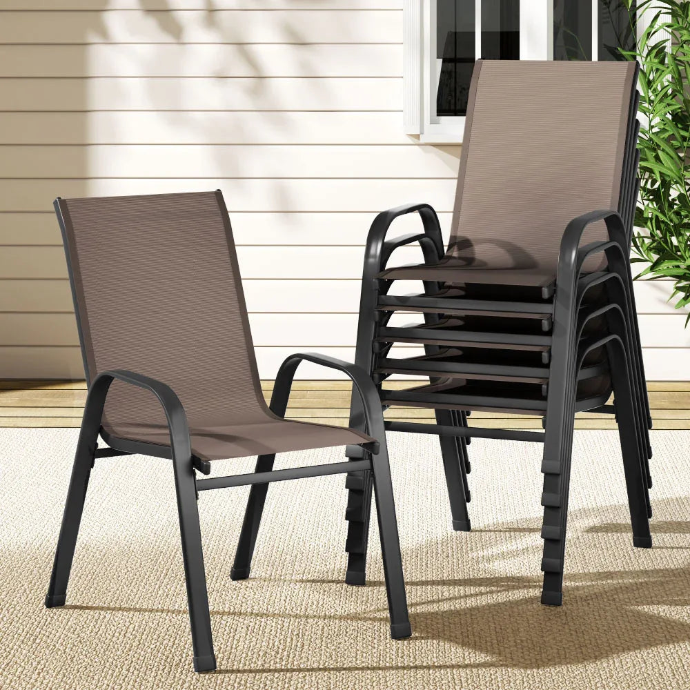 Gardeon 6PC Outdoor Dining Chairs Stackable Lounge Chair Patio Furniture Brown - Mekamart Australia