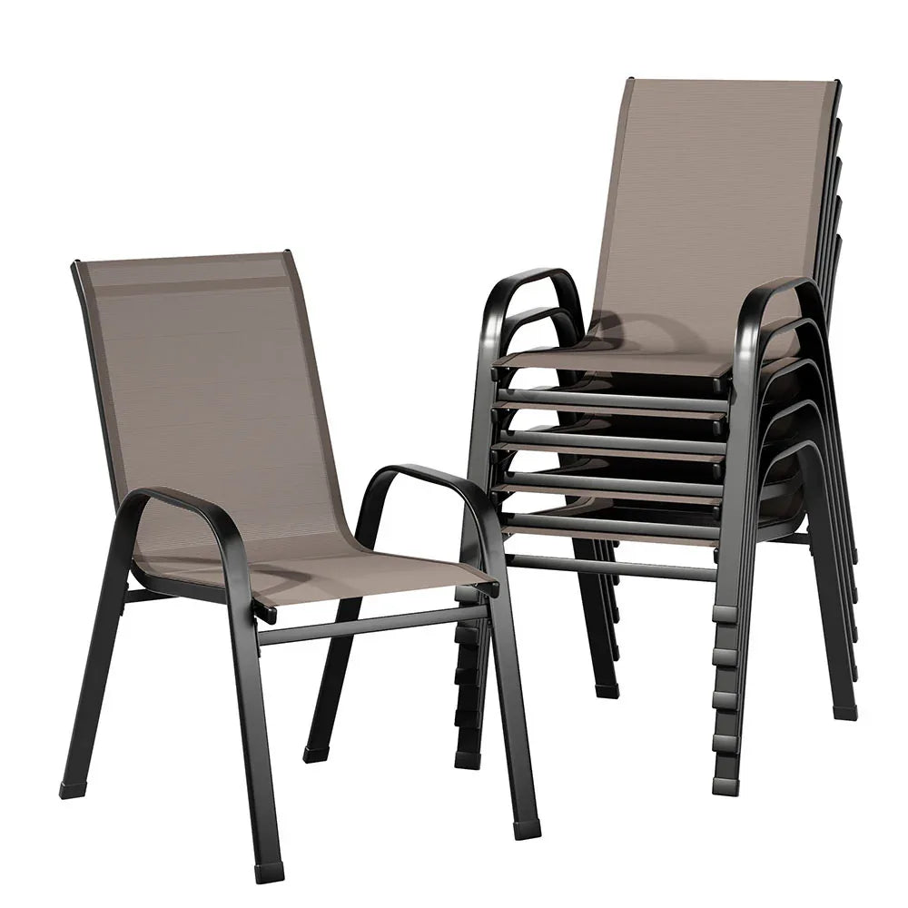 Gardeon 6PC Outdoor Dining Chairs Stackable Lounge Chair Patio Furniture Brown - Mekamart Australia