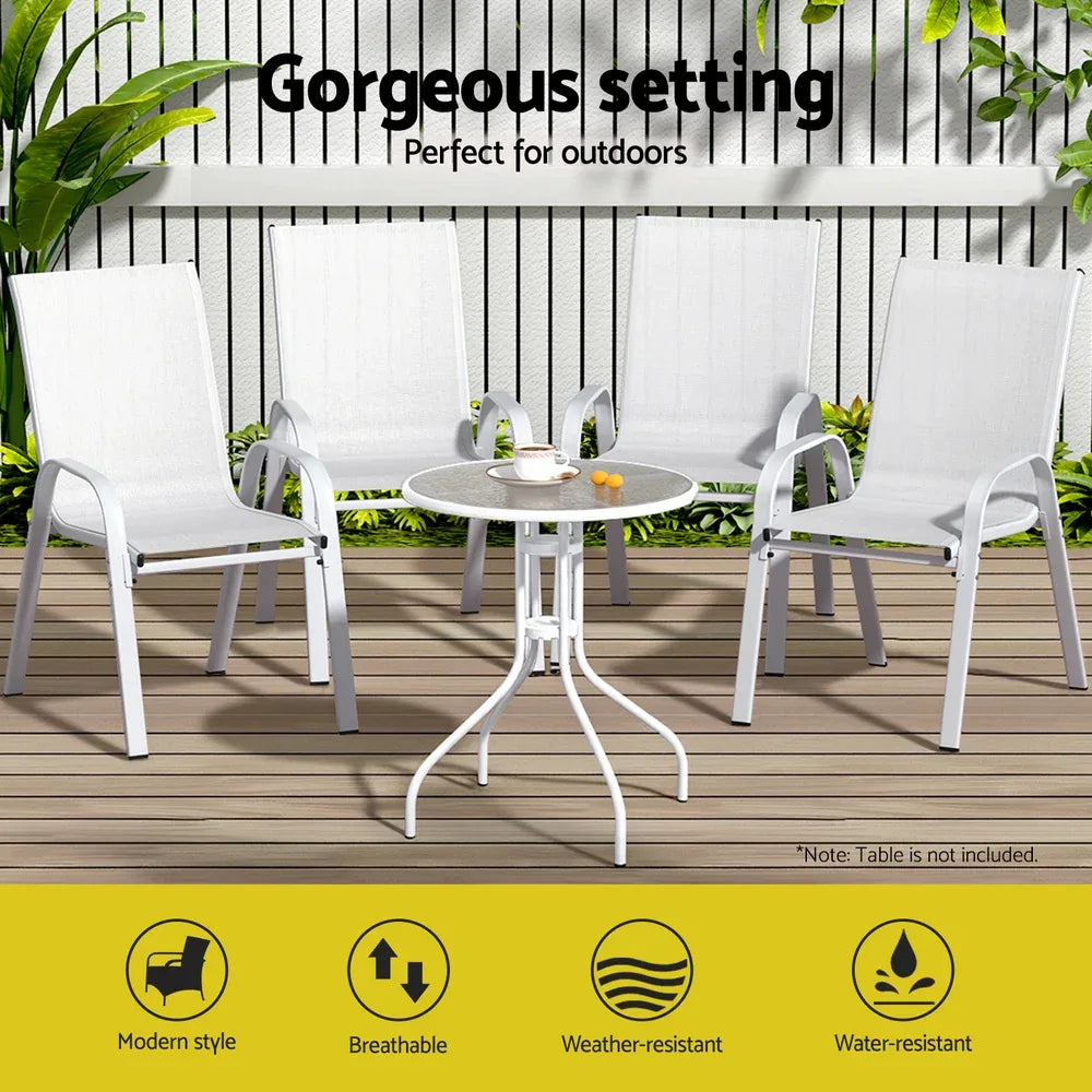Gardeon 4PC Outdoor Dining Chairs Stackable Lounge Chair Patio Furniture White - Mekamart Australia