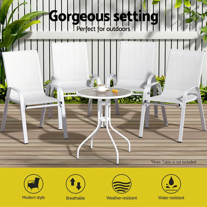 Gardeon 4PC Outdoor Dining Chairs Stackable Lounge Chair Patio Furniture White - Mekamart Australia
