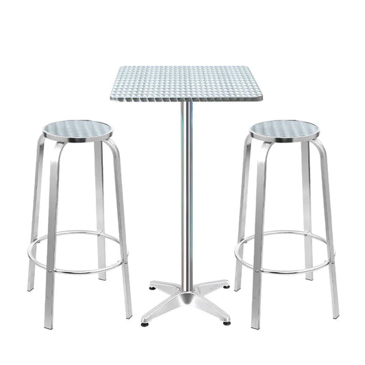 Gardeon 3-Piece Outdoor Bar Set Bistro Table Stools Adjustable Square Cafe - Mekamart Australia