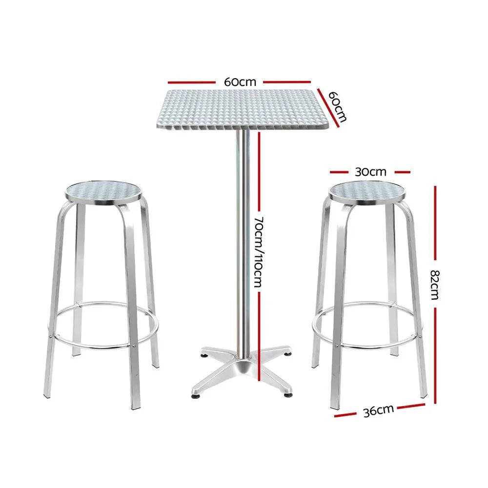 Gardeon 3-Piece Outdoor Bar Set Bistro Table Stools Adjustable Square Cafe - Mekamart Australia