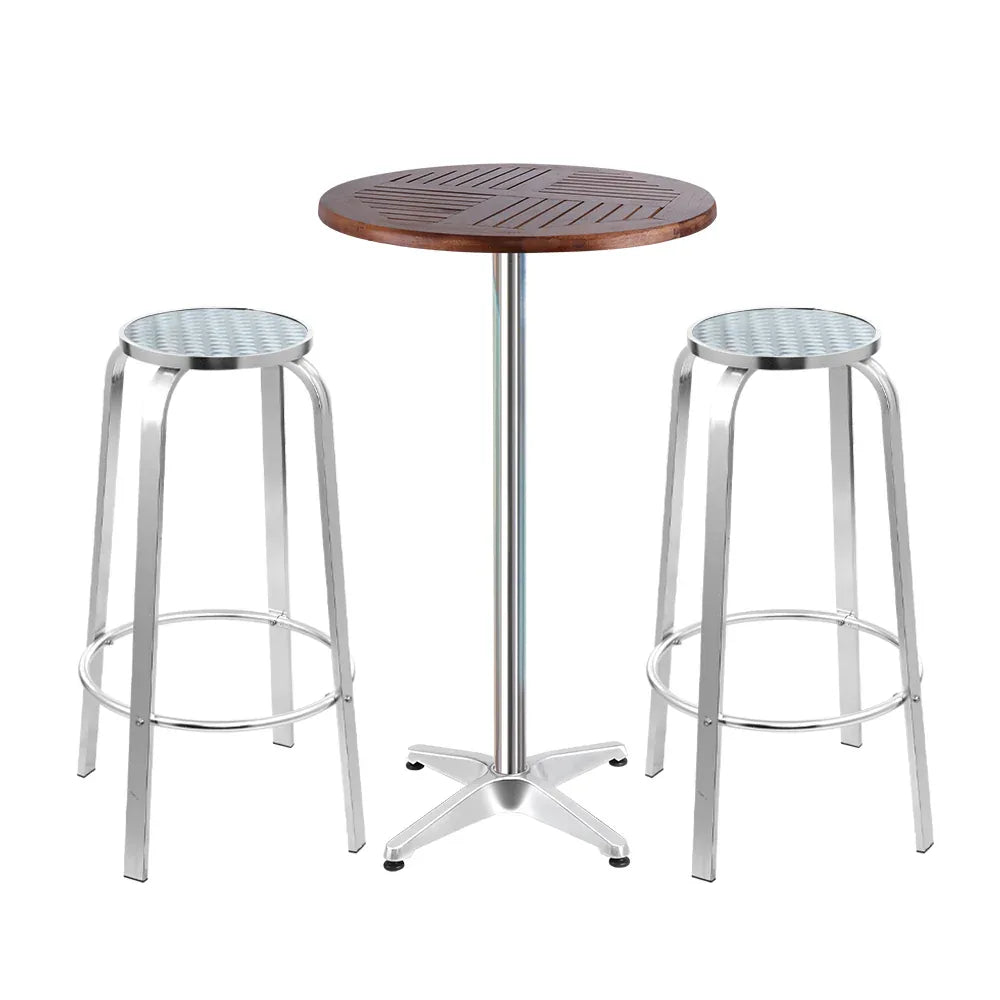 Gardeon 3-Piece Outdoor Bar Set Bistro Table Stools Adjustable Wooden Cafe - Mekamart Australia