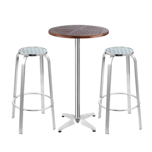 Gardeon 3-Piece Outdoor Bar Set Bistro Table Stools Adjustable Wooden Cafe - Mekamart Australia