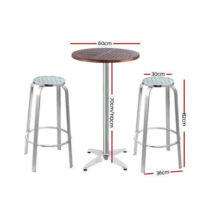 Gardeon 3-Piece Outdoor Bar Set Bistro Table Stools Adjustable Wooden Cafe - Mekamart Australia