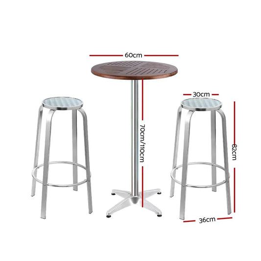 Gardeon 3-Piece Outdoor Bar Set Bistro Table Stools Adjustable Wooden Cafe - Mekamart Australia