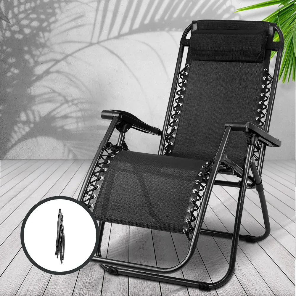 Gardeon Zero Gravity Chair Folding Outdoor Recliner Adjustable Sun Lounge Camping Black