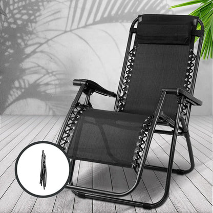 Gardeon 2PC Zero Gravity Chair Folding Outdoor Recliner Adjustable Sun Lounge Camping Black