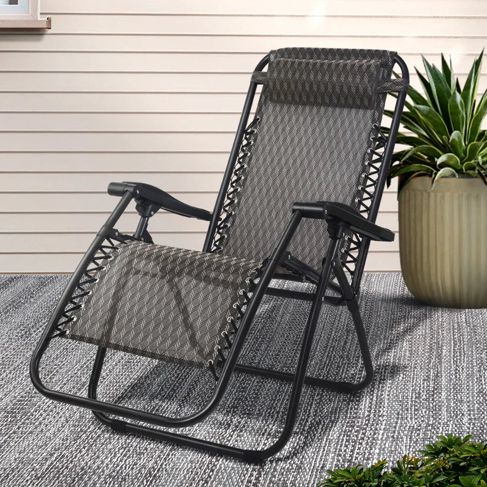 Gardeon Zero Gravity Chair Folding Outdoor Recliner Adjustable Sun Lounge Camping Grey - Mekamart Australia