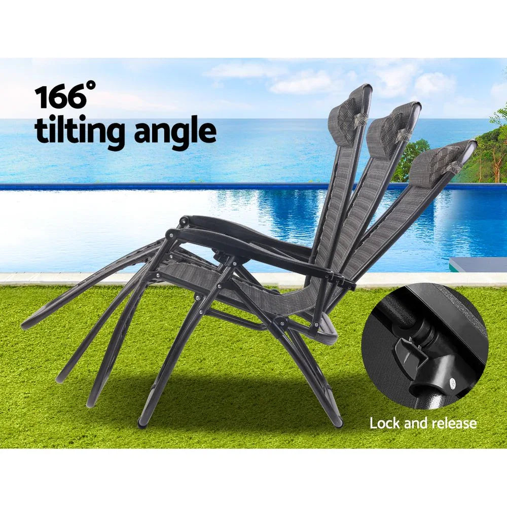Gardeon Zero Gravity Chair Folding Outdoor Recliner Adjustable Sun Lounge Camping Grey - Mekamart Australia