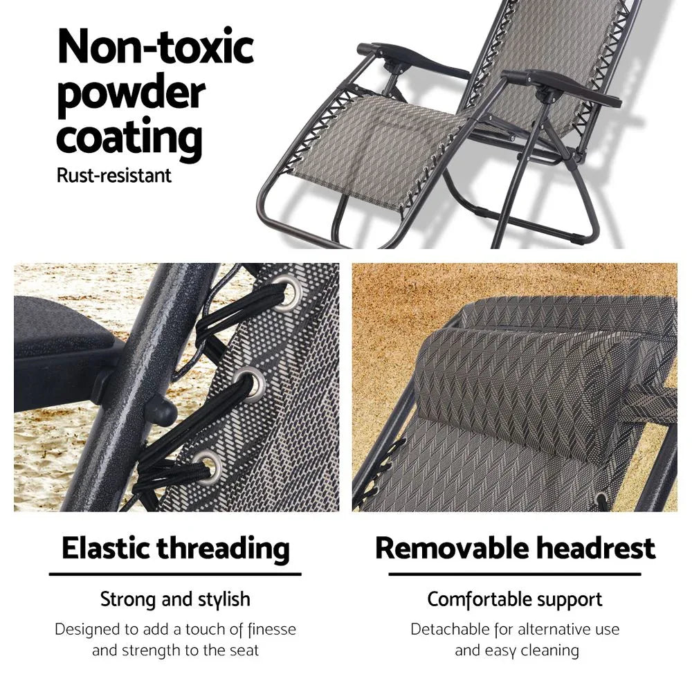 Gardeon Zero Gravity Chair Folding Outdoor Recliner Adjustable Sun Lounge Camping Grey - Mekamart Australia