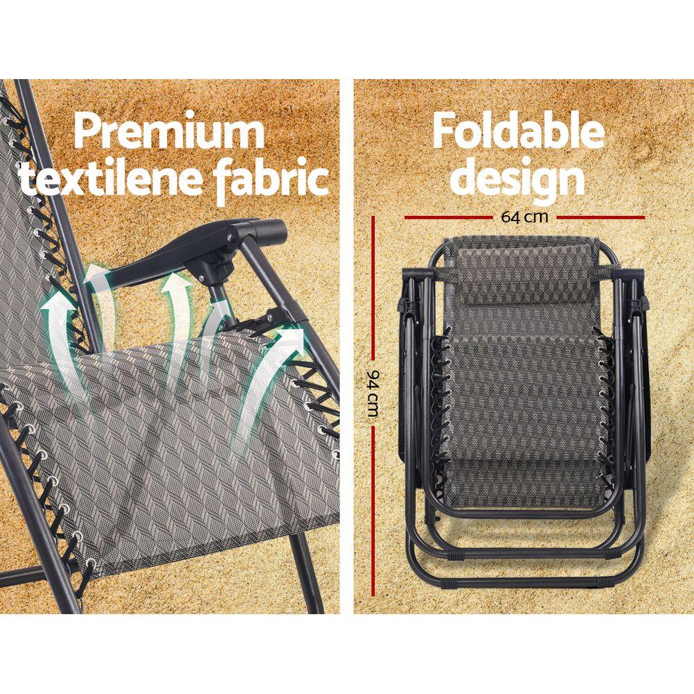 Gardeon Zero Gravity Chair Folding Outdoor Recliner Adjustable Sun Lounge Camping Grey - Mekamart Australia