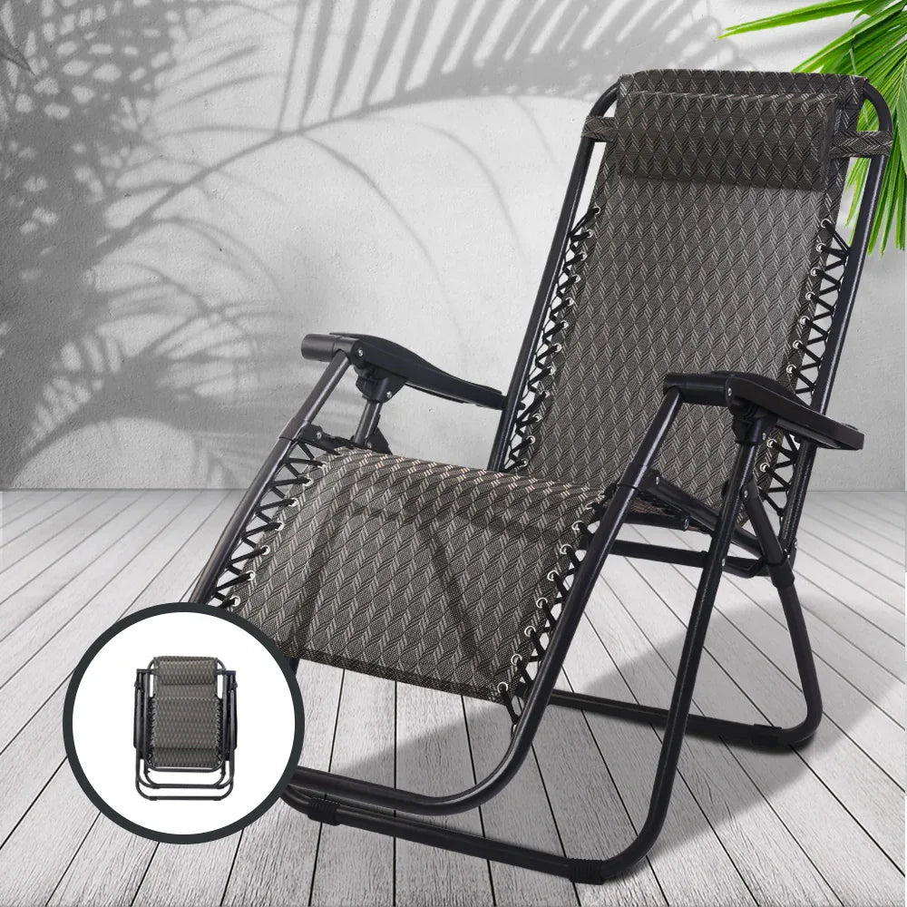 Gardeon Zero Gravity Chair Folding Outdoor Recliner Adjustable Sun Lounge Camping Grey - Mekamart Australia