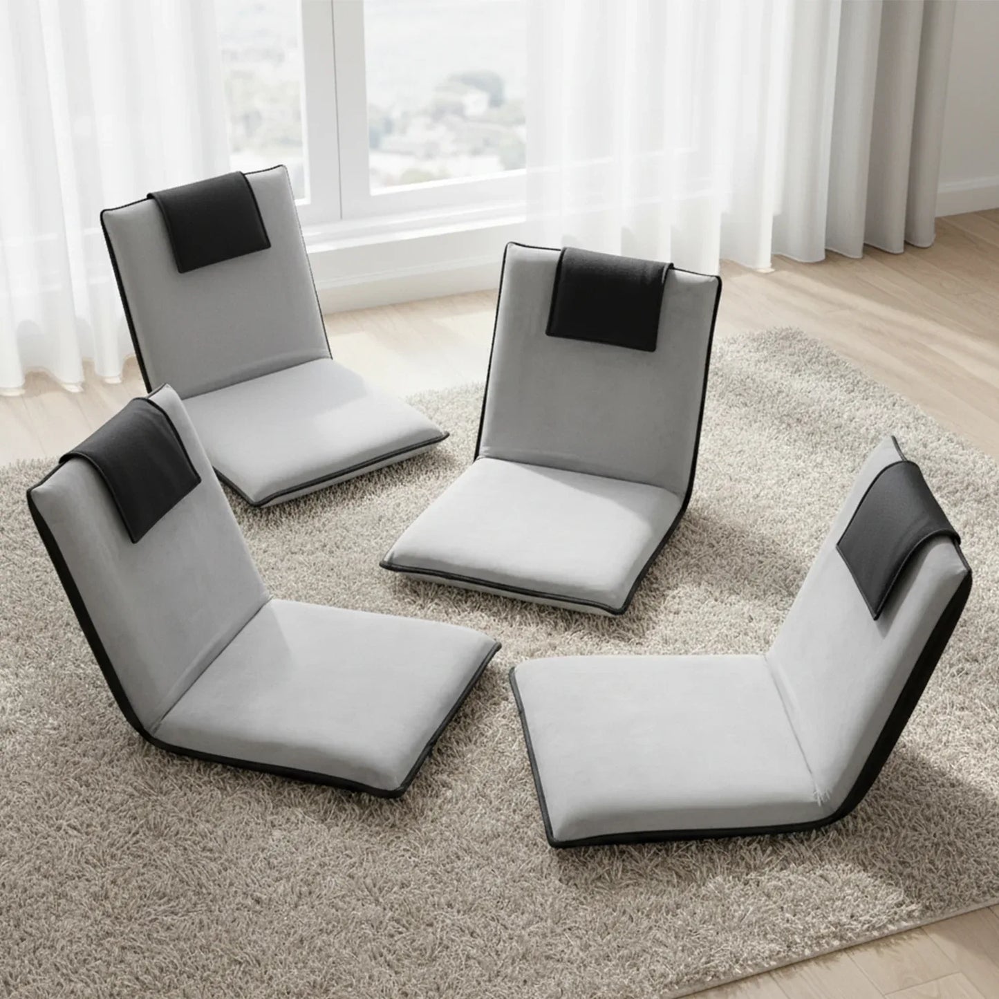 Artiss 4X Floor Lounge Sofa Bed Floor Cushion Velvet Grey - Mekamart Australia