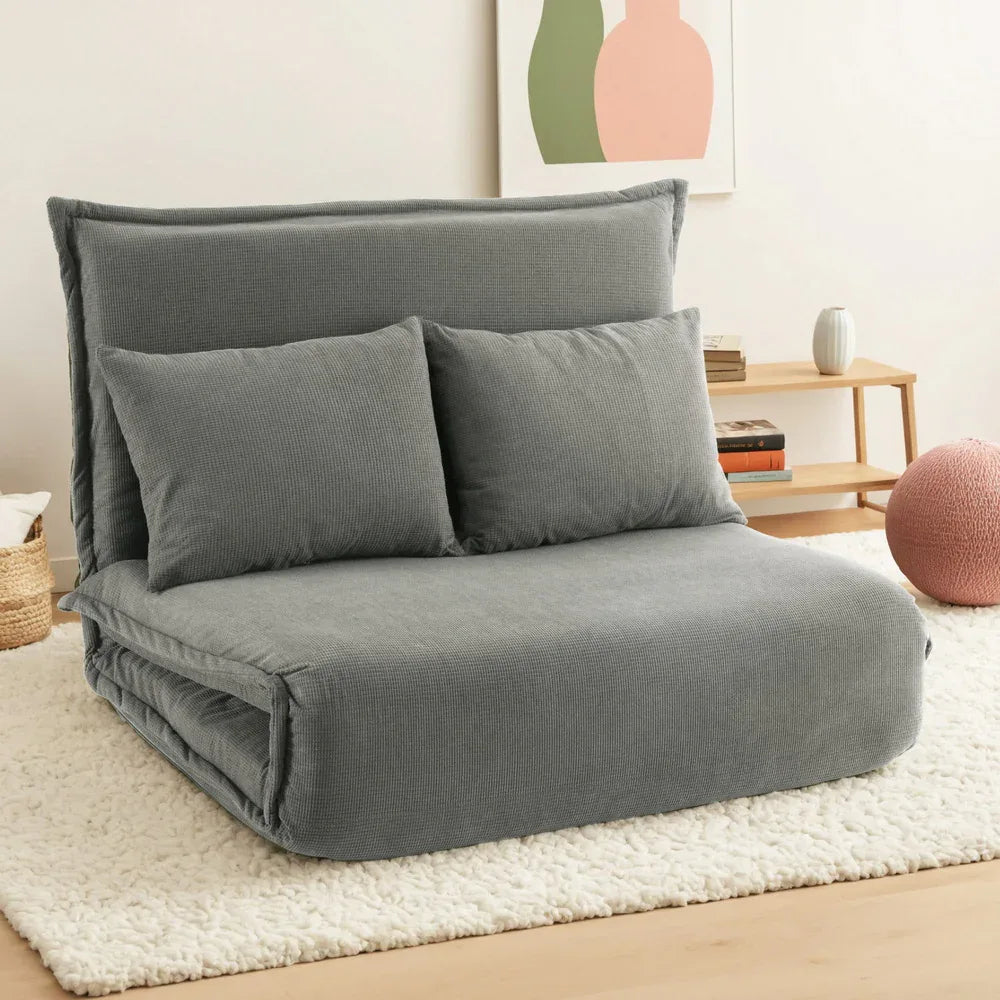Artiss Floor Lounge Sofa Bed Foldable 2 Seater Grey - Mekamart Australia