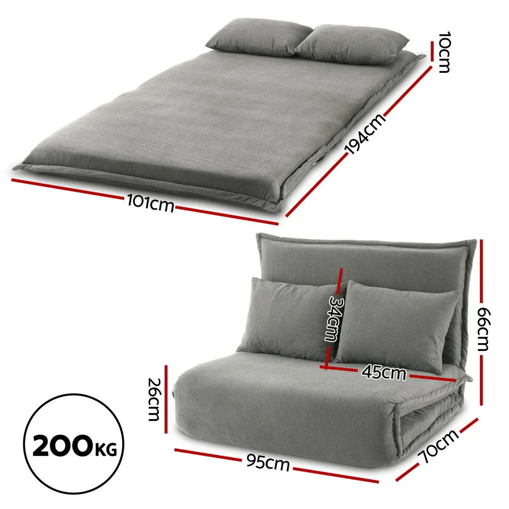 Artiss Floor Lounge Sofa Bed Foldable 2 Seater Grey - Mekamart Australia