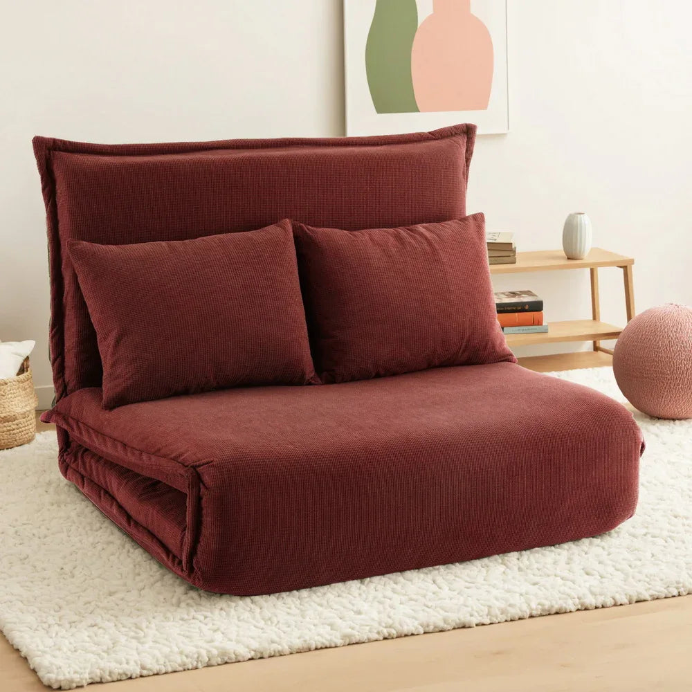 Artiss Floor Lounge Sofa Bed Foldable 2 Seater Orange - Mekamart Australia