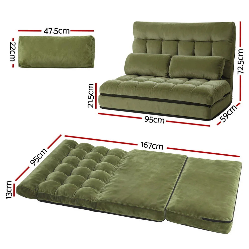 ArtissLounge Sofa Bed 2 seater Green Fabric - Mekamart Australia