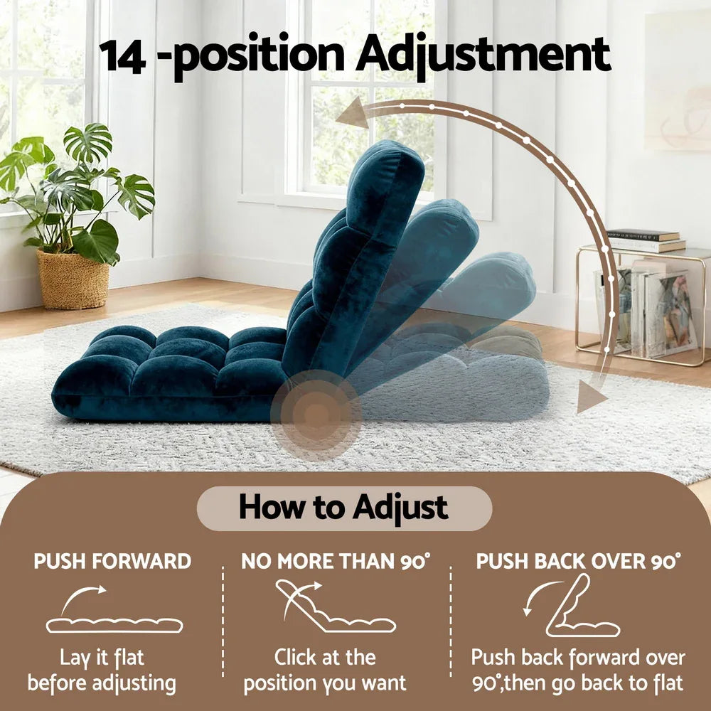 Artiss Floor Lounge Sofa Bed Flannel Fabric Navy - Mekamart Australia