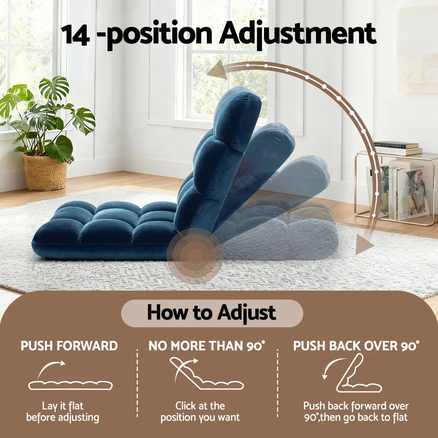 Artiss 2PCS Floor Lounge Sofa Bed Flannel Fabric Navy - Mekamart Australia