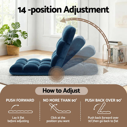 Artiss 2PCS Floor Lounge Sofa Bed Flannel Fabric Navy - Mekamart Australia