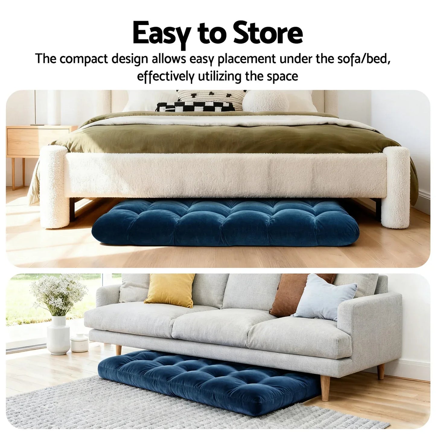 Artiss 2PCS Floor Lounge Sofa Bed Flannel Fabric Navy - Mekamart Australia