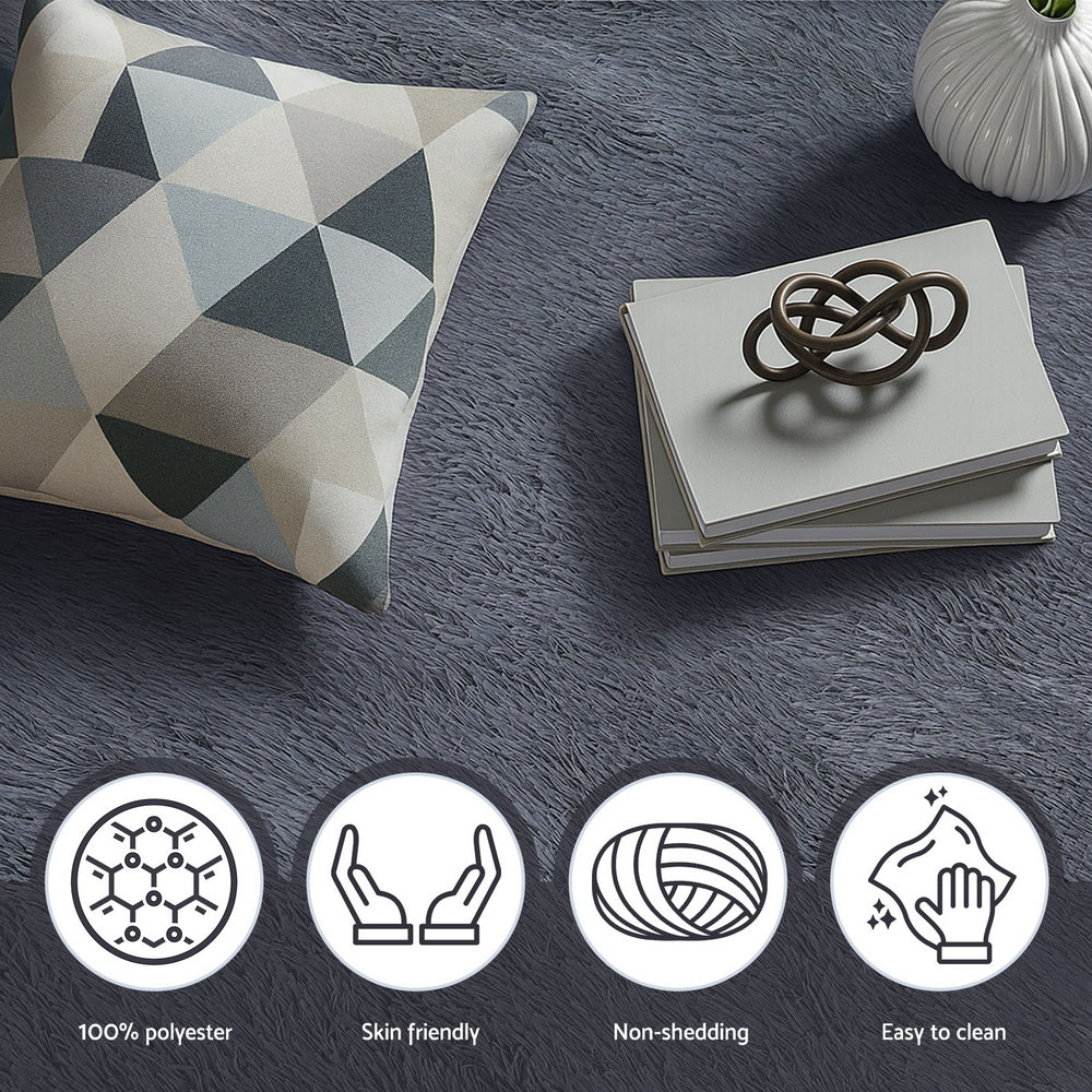 Artiss Floor Rug 200x290cm Plush Area Shaggy Rug Living Room Bedroom Carpet Grey