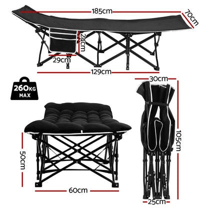 Artiss Folding Bed With Mattress Heavy Duty Black 185CM - Mekamart Australia