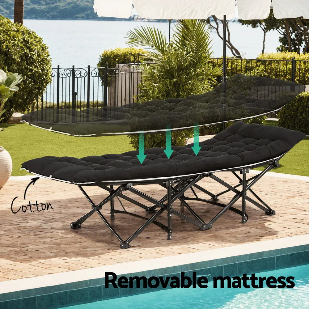 Artiss Folding Bed With Mattress Heavy Duty Black 185CM - Mekamart Australia