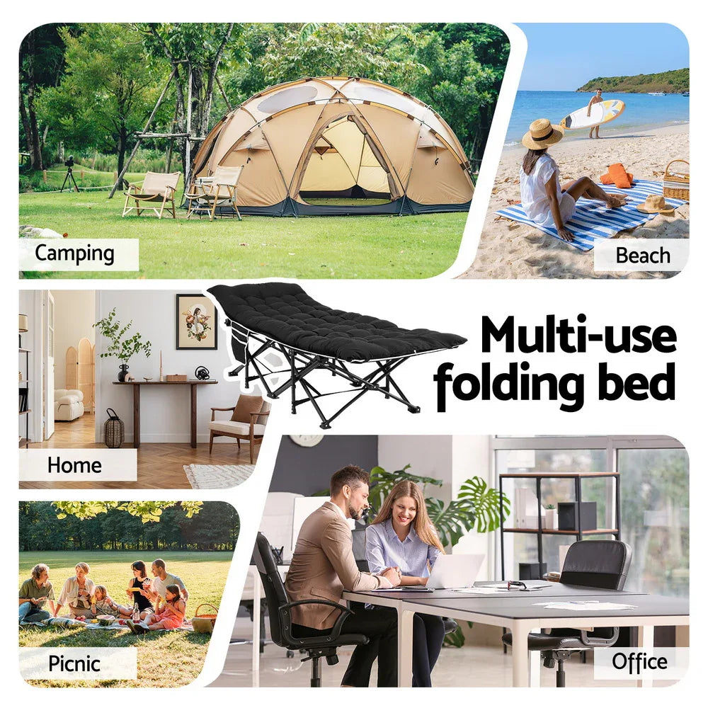 Artiss Folding Bed With Mattress Heavy Duty Black 185CM - Mekamart Australia