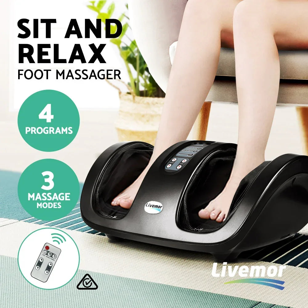 Livemor Foot Massager Shiatsu Massagers Electric Roller Kneading Leg Black - Mekamart Australia