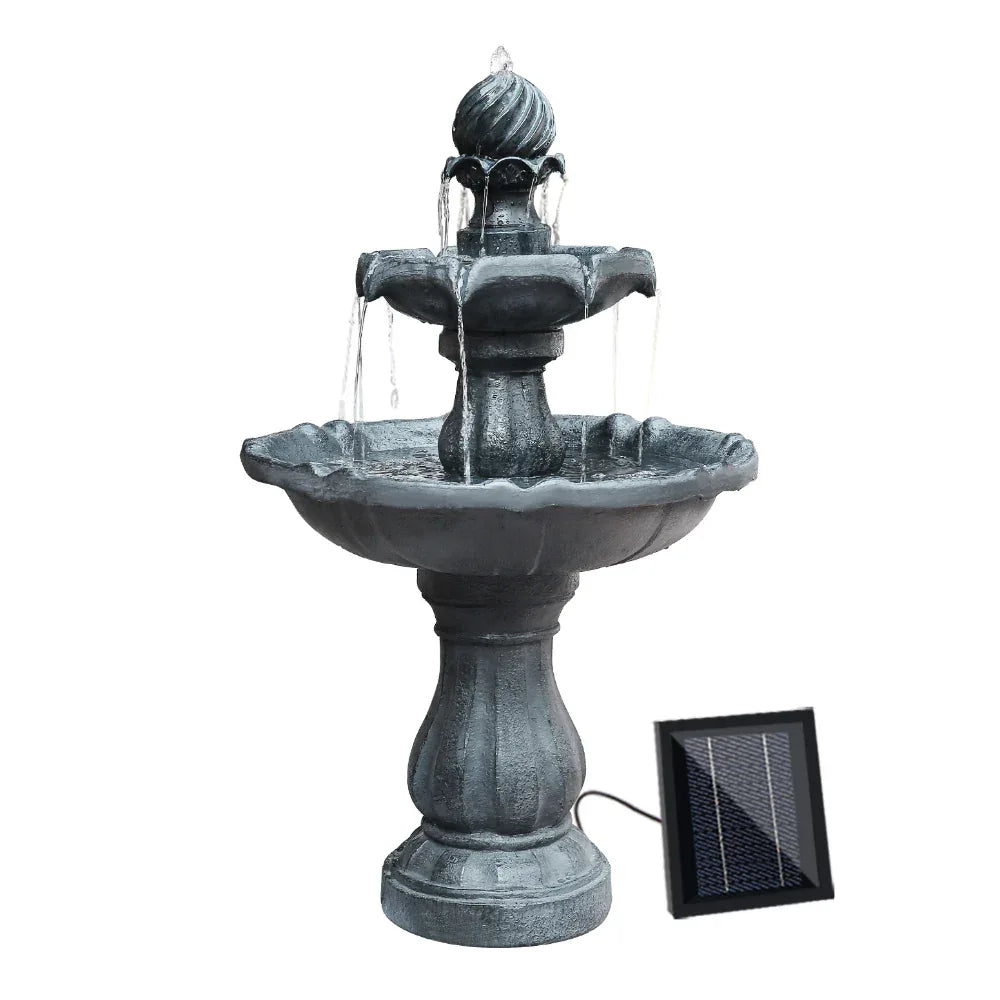 Gardeon Solar Water Feature 3-Tier Fountain with Pump Kit Bird Bath 93CM Black - Mekamart Australia