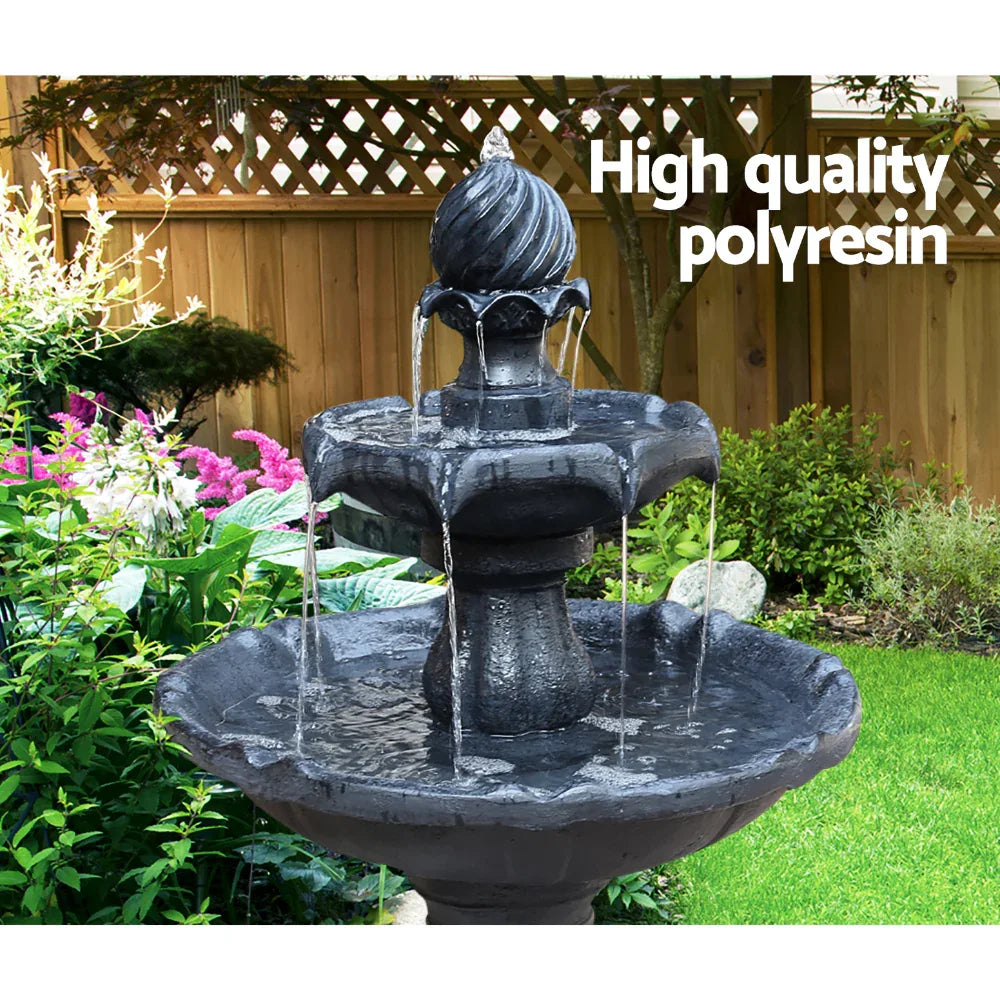 Gardeon Solar Water Feature 3-Tier Fountain with Pump Kit Bird Bath 93CM Black - Mekamart Australia