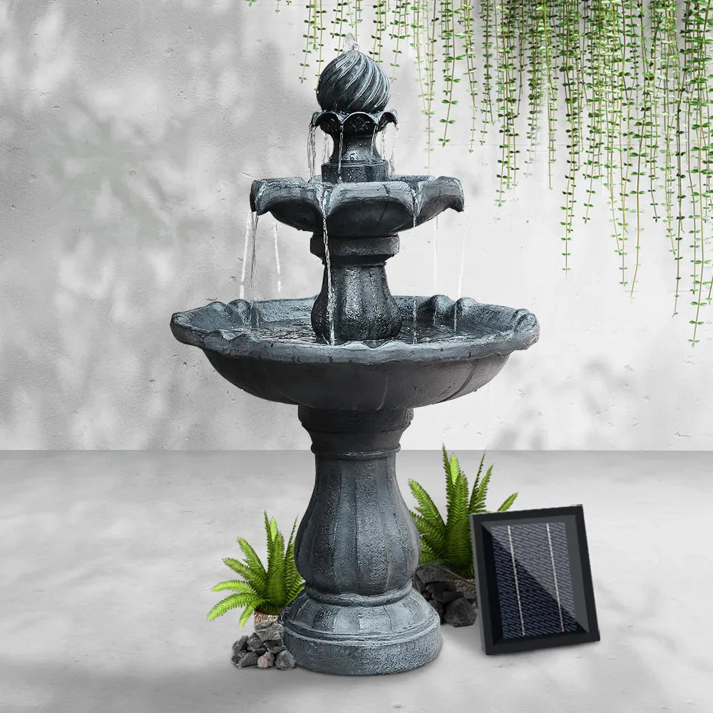 Gardeon Solar Water Feature 3-Tier Fountain with Pump Kit Bird Bath 93CM Black - Mekamart Australia