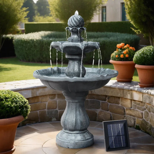 Gardeon Solar Water Feature 3-Tier Fountain with Pump Kit Bird Bath 93CM Black - Mekamart Australia