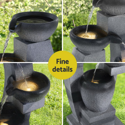 Gardeon Solar Fountain Water Feature Outdoor Fountain Indoor 3-Tier Bowl Cascading Grey